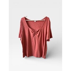 Gap Womens XXL Rust Slub Knit Sweetheart Neck Cinched Bust Short Sleeve Top